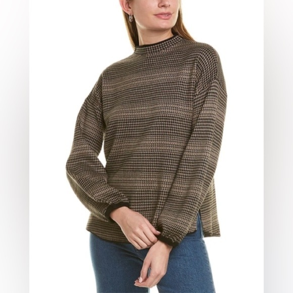 Max Studio | Women's Cozy Funnel Neck Pullover Houndstooth Sweater Size M NWT - Picture 1 of 9